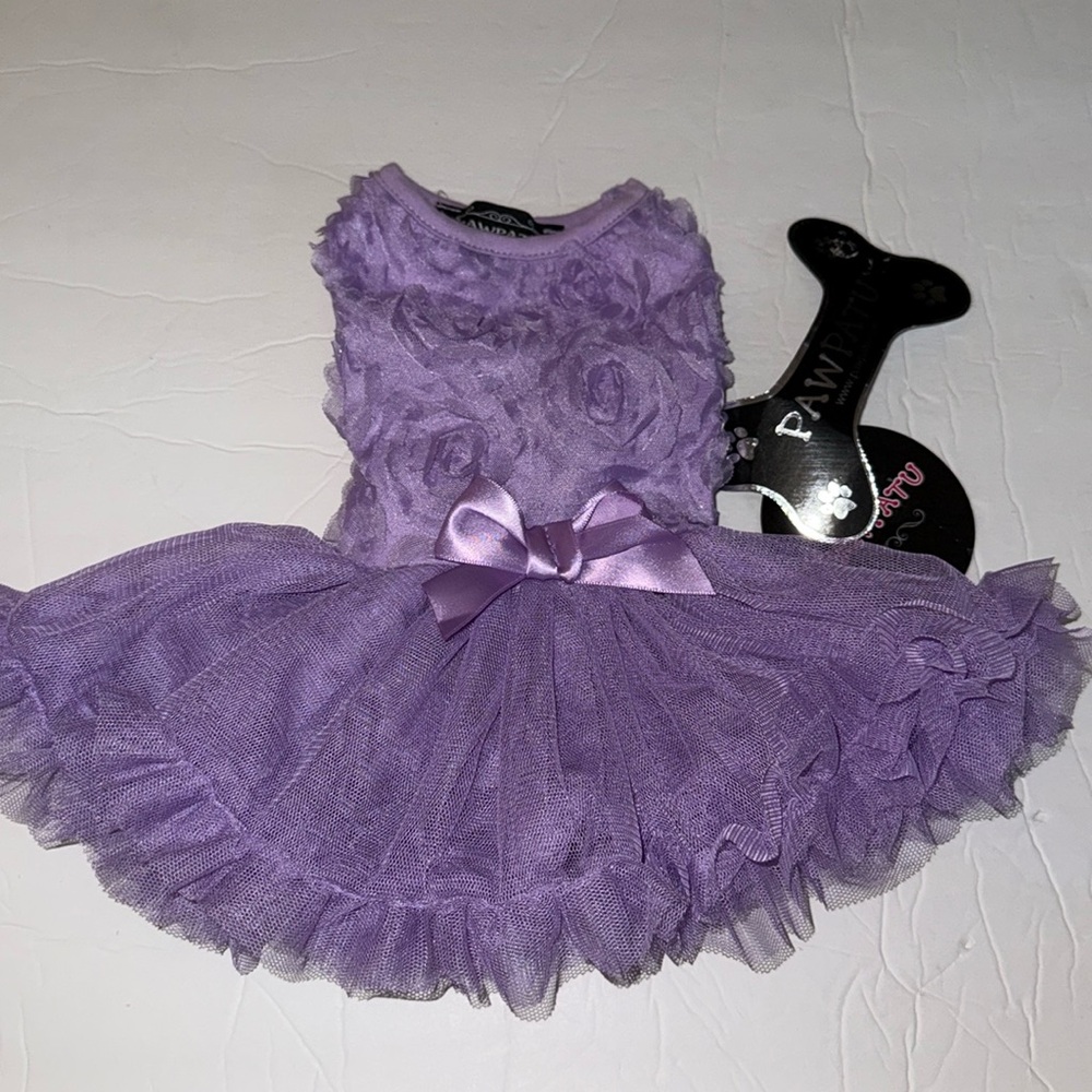 NWT Pawpatu Dog Pet Costume Ruffle Rosettes Layered Dress Purple Size XS